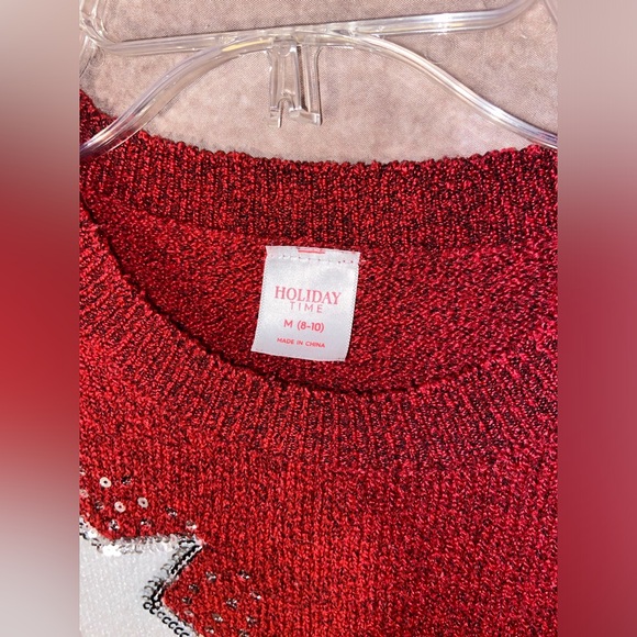 Holiday Time 🎄 Red, white & silver sequin star sweater-women’s size M-EUC!! - Picture 4 of 4